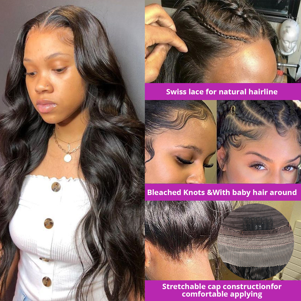 Inch Body Wave Lace Front Human Hair Wigs Peruvian Loo - Image 3